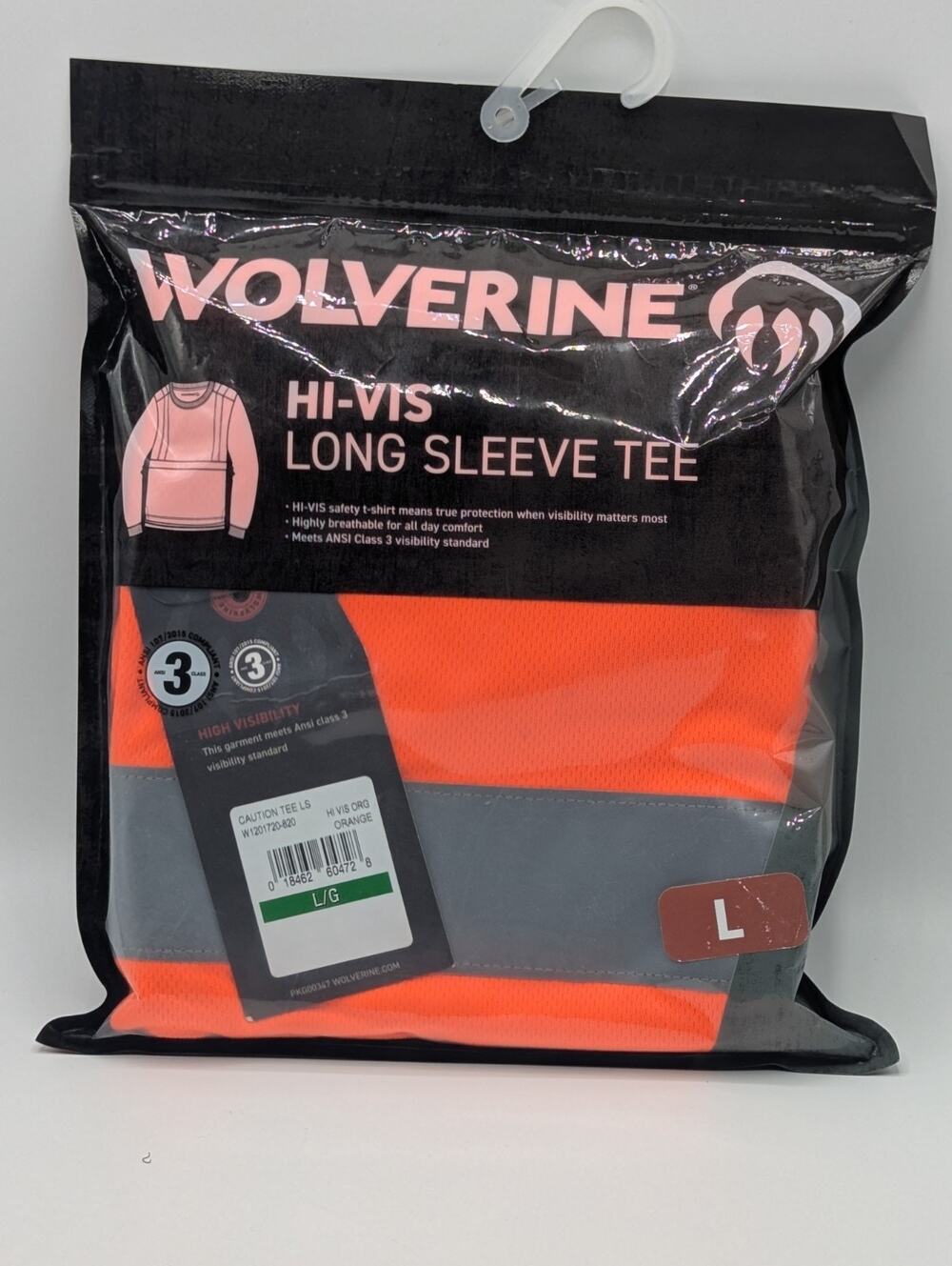 Wolverine Mens Size Large Hi-Vis Long Sleeve Safety T-Shirt Orange Class 3 New